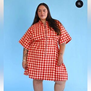 Noble Red Gingham utility Zip Front Dress